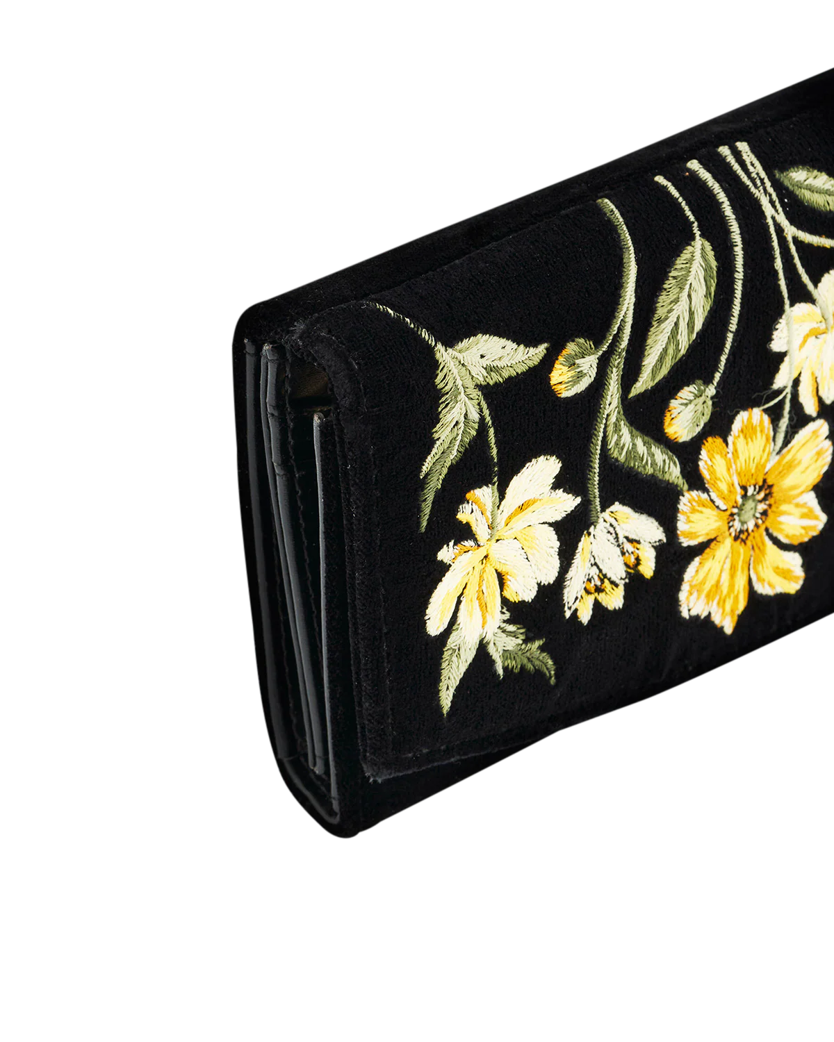 Black Botanical Velvet Embroidered Purse Large - Image 5