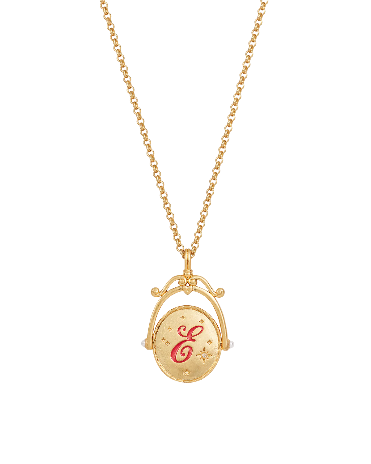E Initial Echinacea Gold Spinner Necklace - Image 4