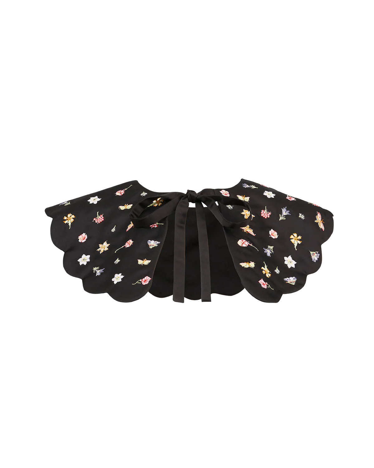 Floral Ditsy Black Satin Embroidered Collar