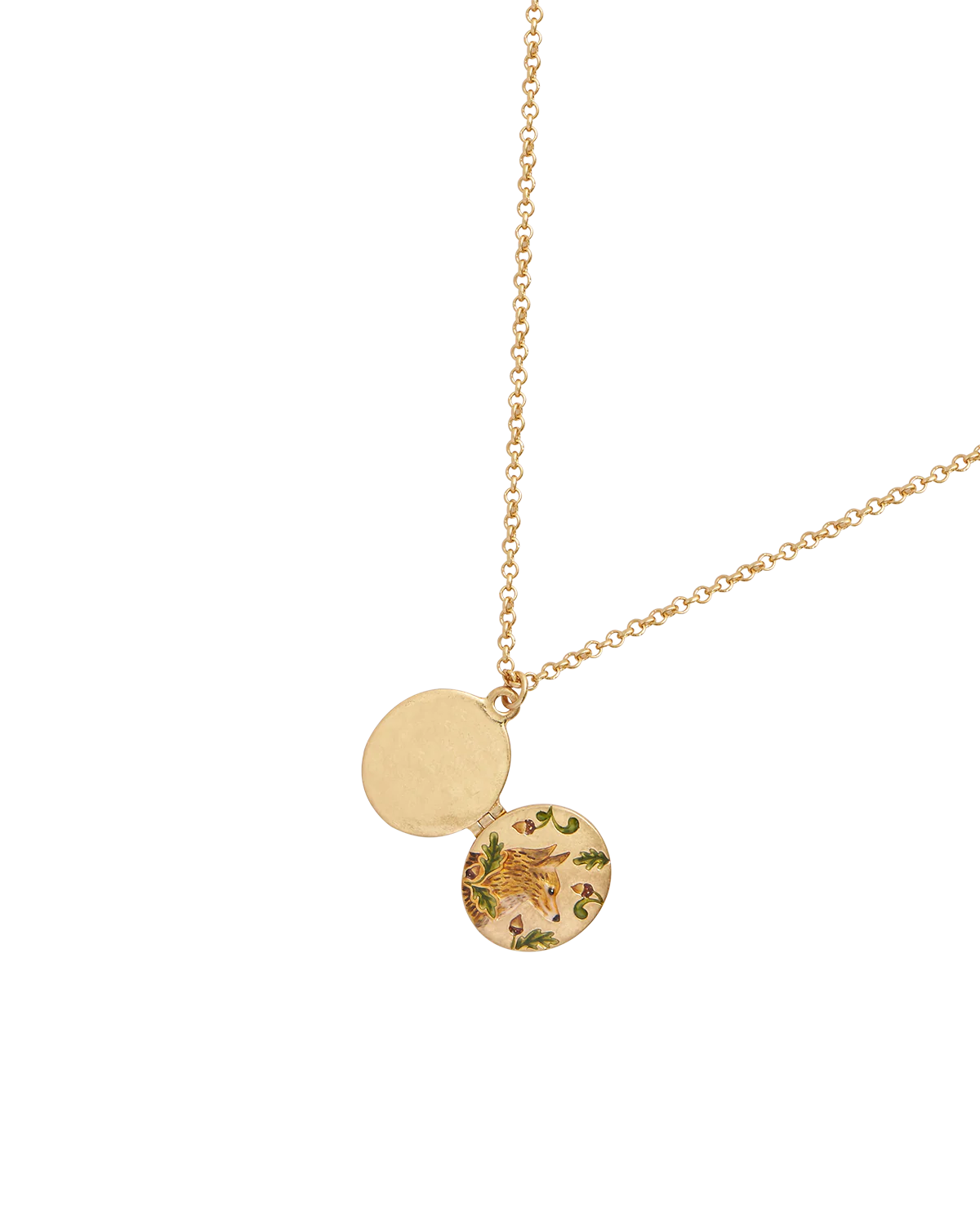 Fox & Acorn Oval Chain Locket Necklace - Image 4