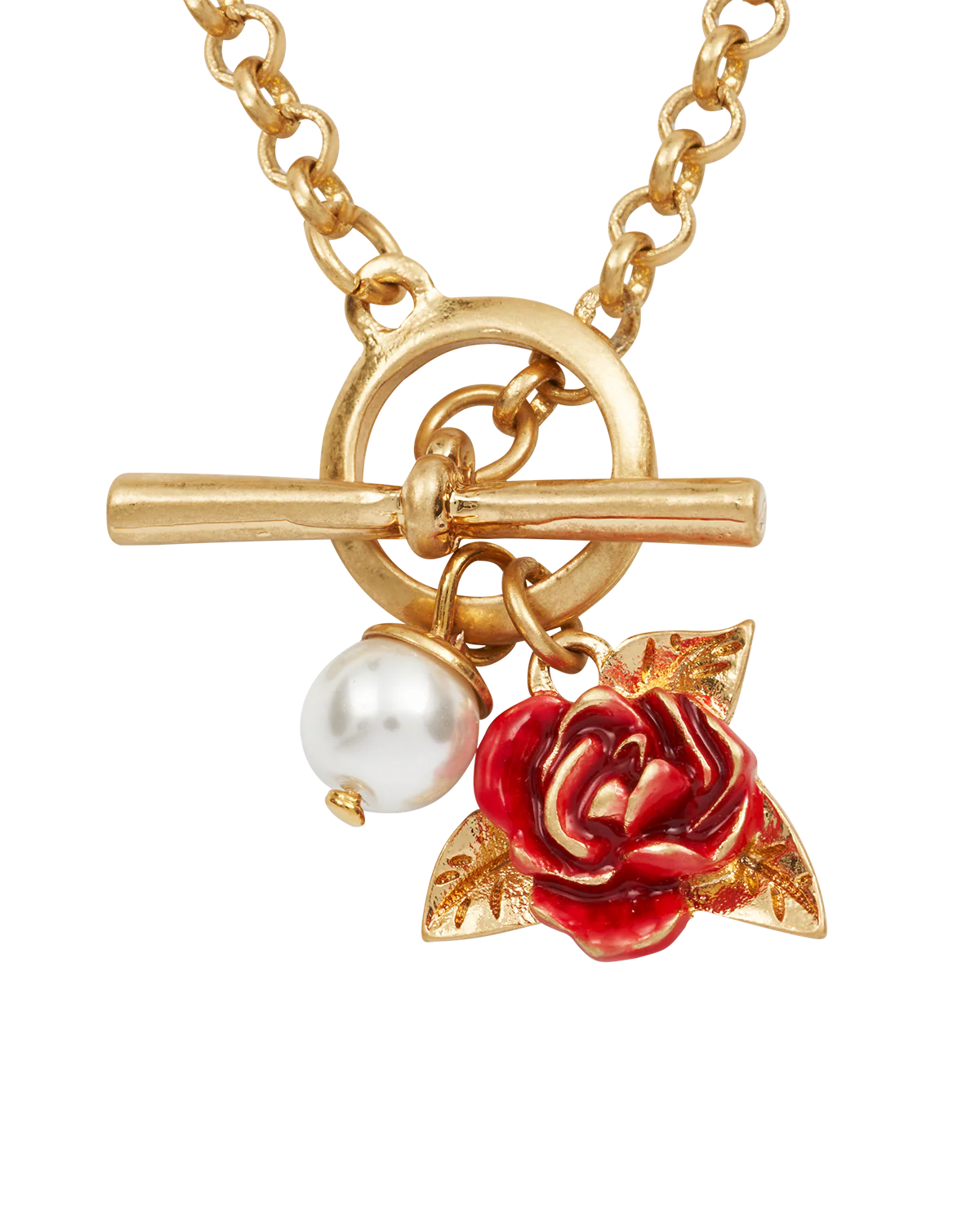 English Rose Pearl Toggle Gold-Plated Necklace