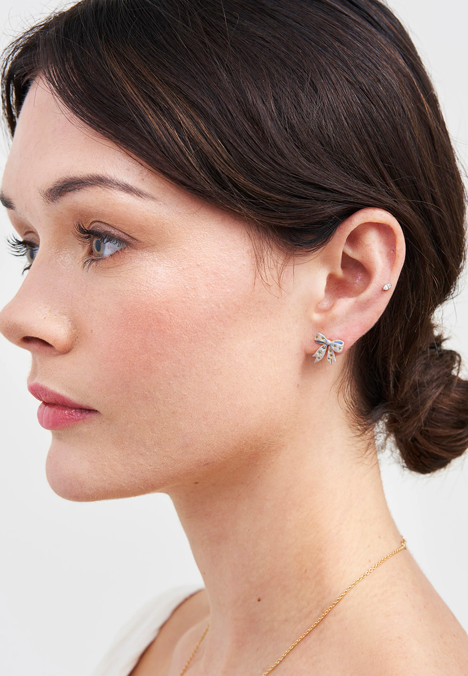 Gold Forget Me Not Bow Stud Earrings - Image 2