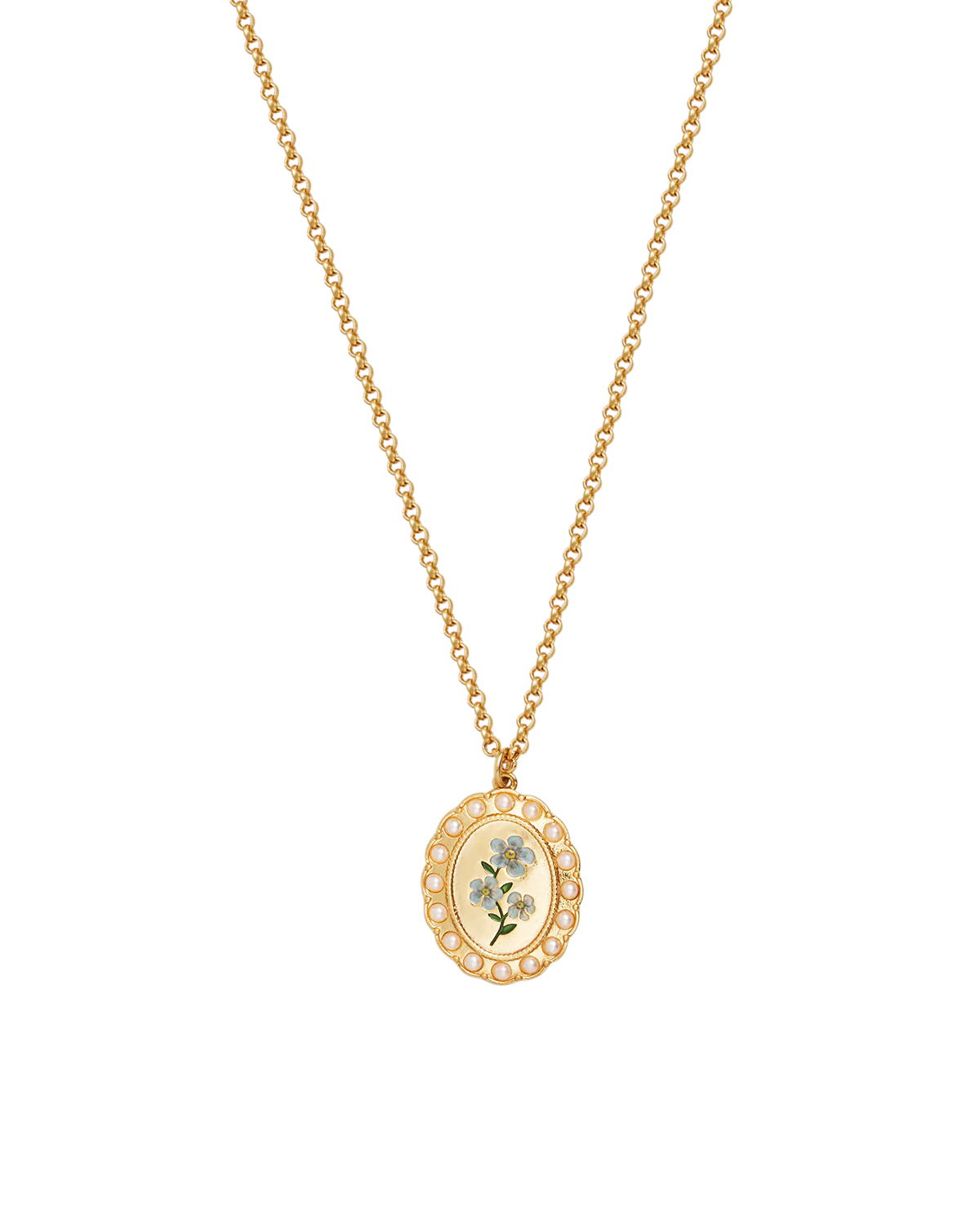Gold Forget Me Not Pearl Cameo Necklace - Image 3
