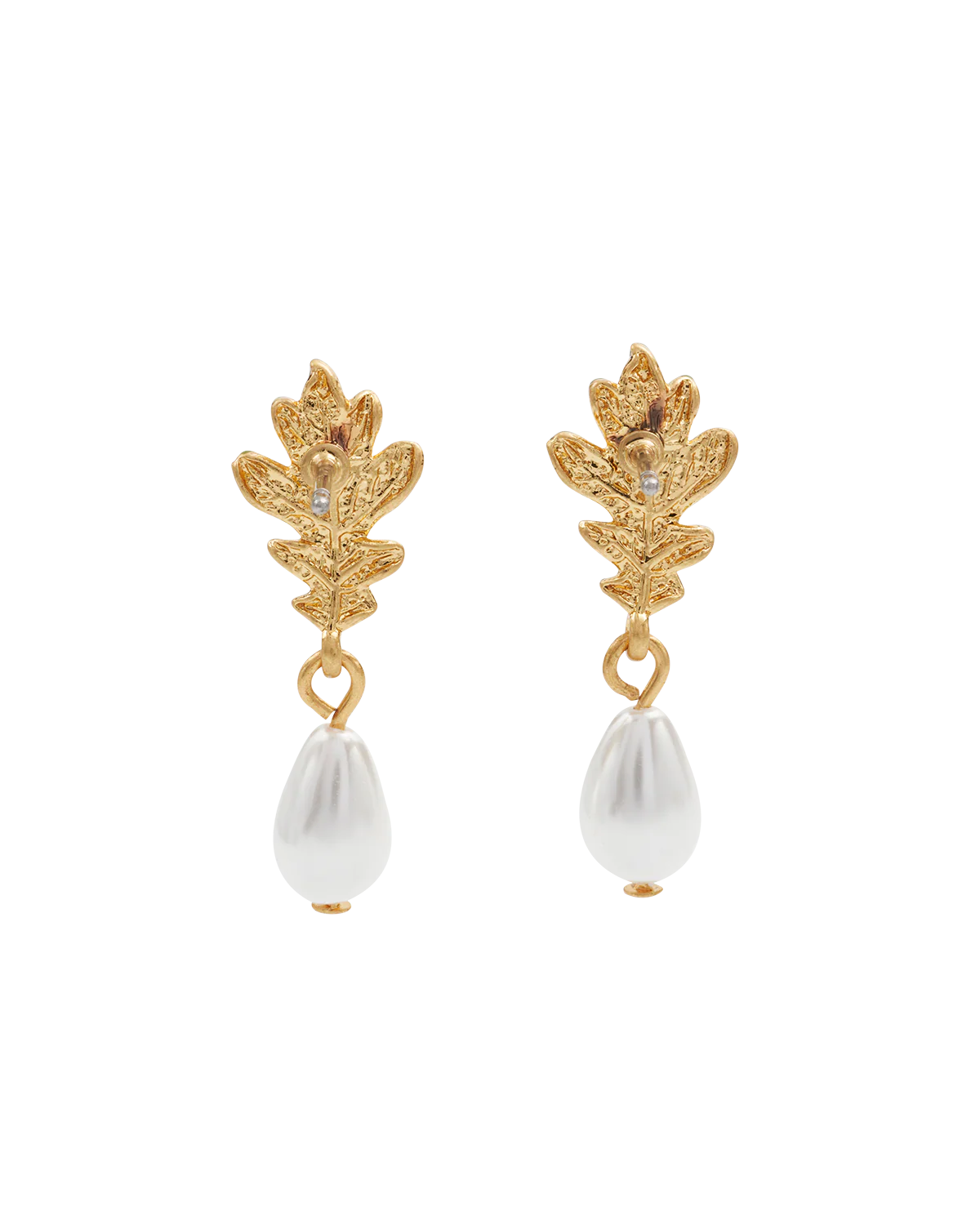 Gold Oak Leaf Pearl Drop Earrings - Image 5