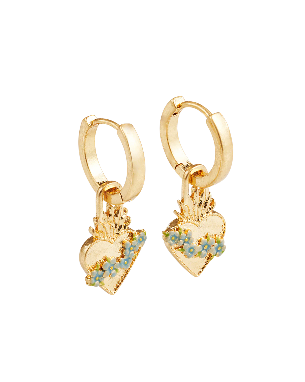 Gold Sacred Heart Huggie Earrings - Image 3