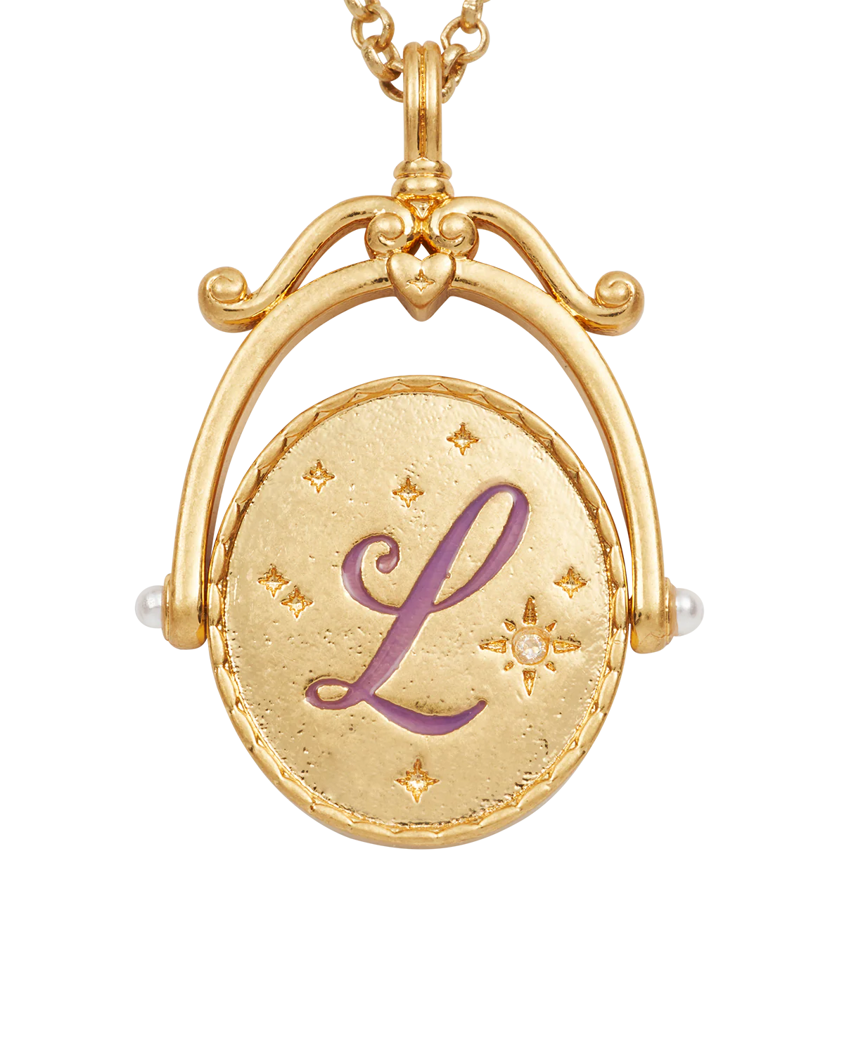 L Initial Lavender Gold Spinner Necklace