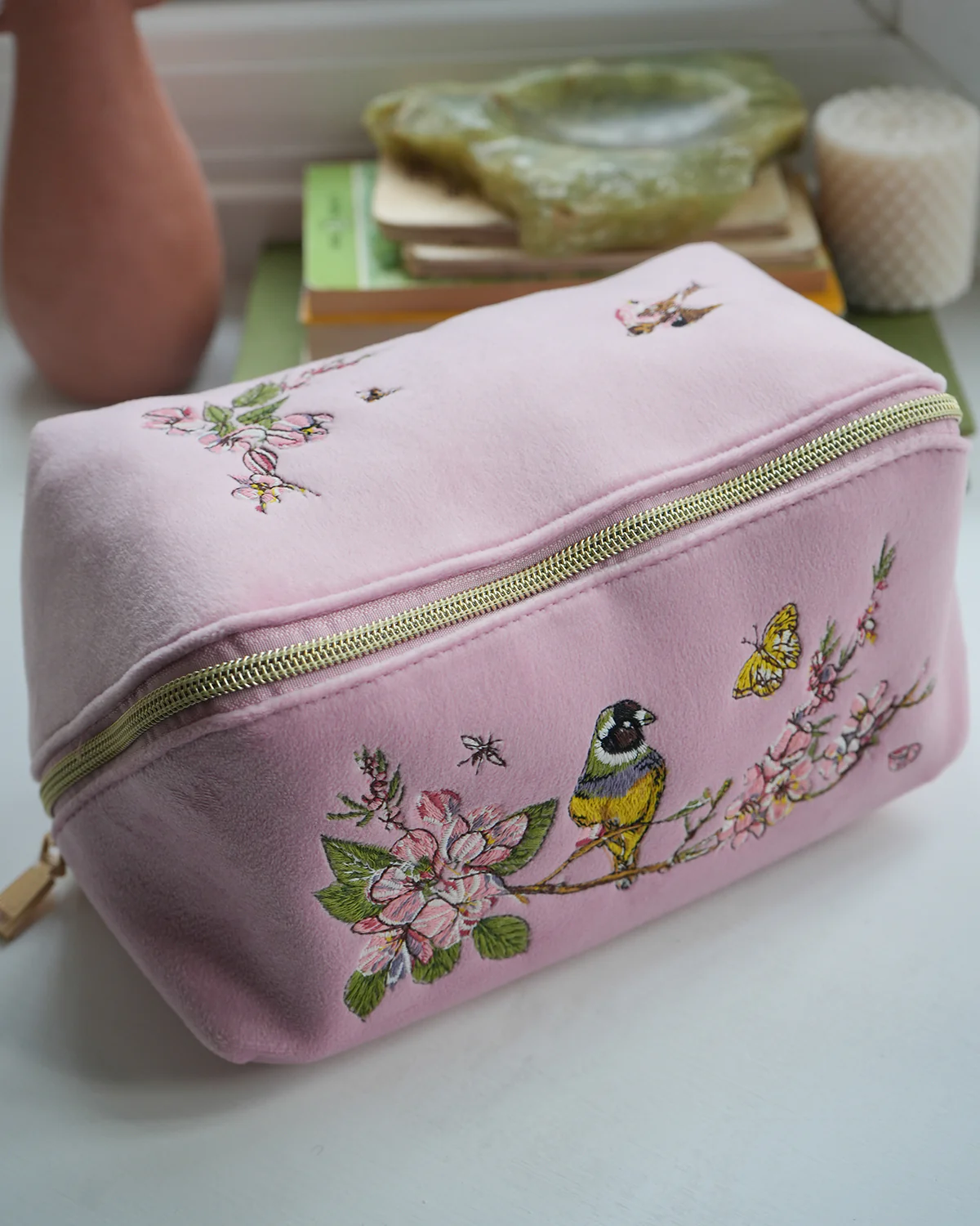 Pink Love Velvet Embroidered Cosmetic Pouch - Image 8