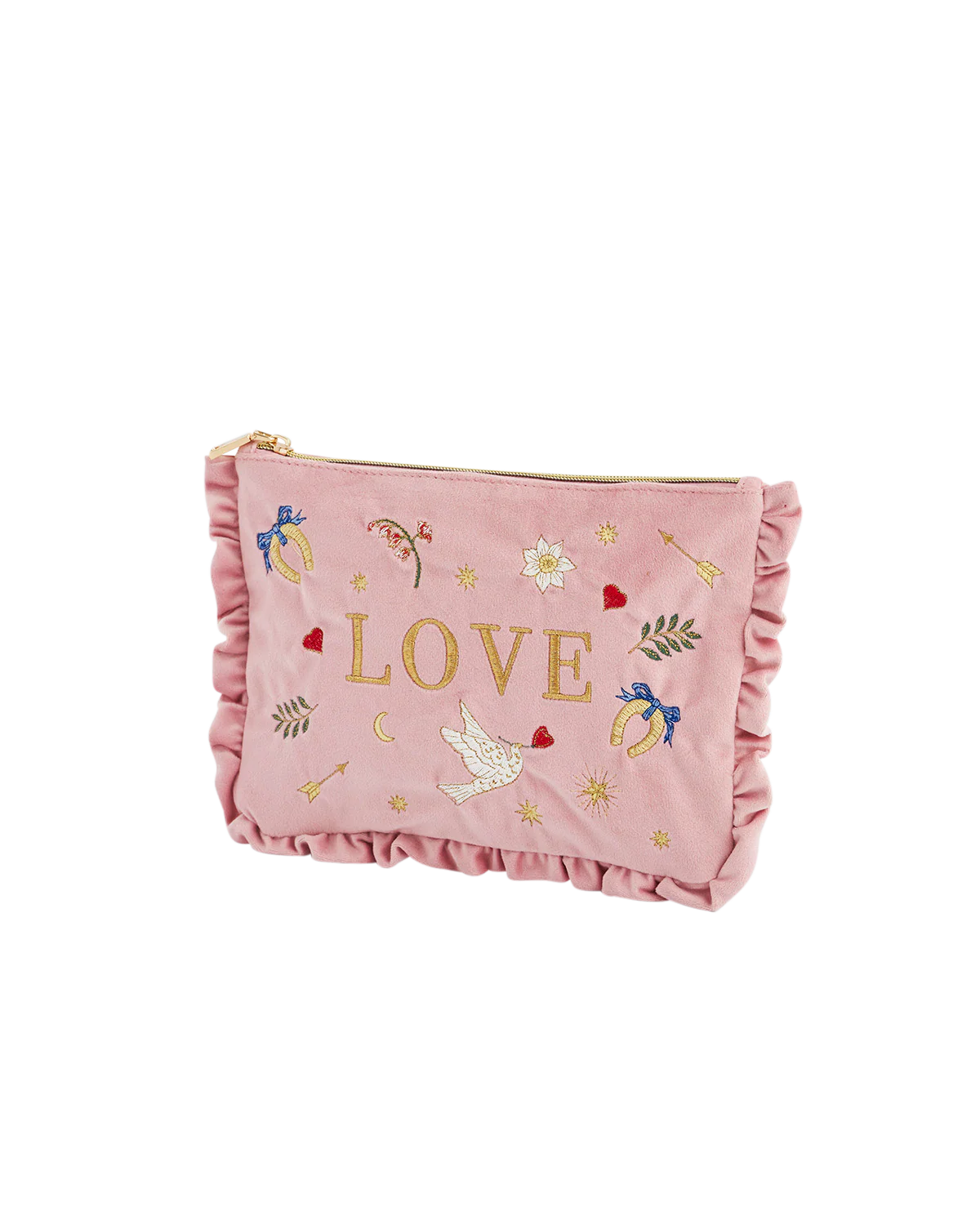 Pink Love Velvet Embroidered Pouch - Image 4