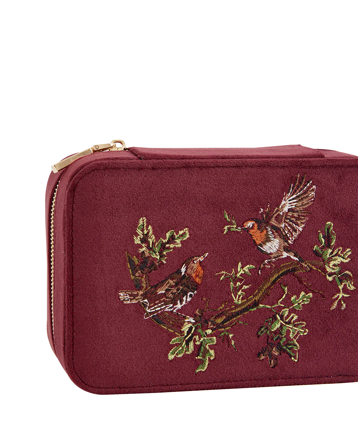 Robin Love Embroidered Large Jewellery Box Redcurrant Velvet - Image 3