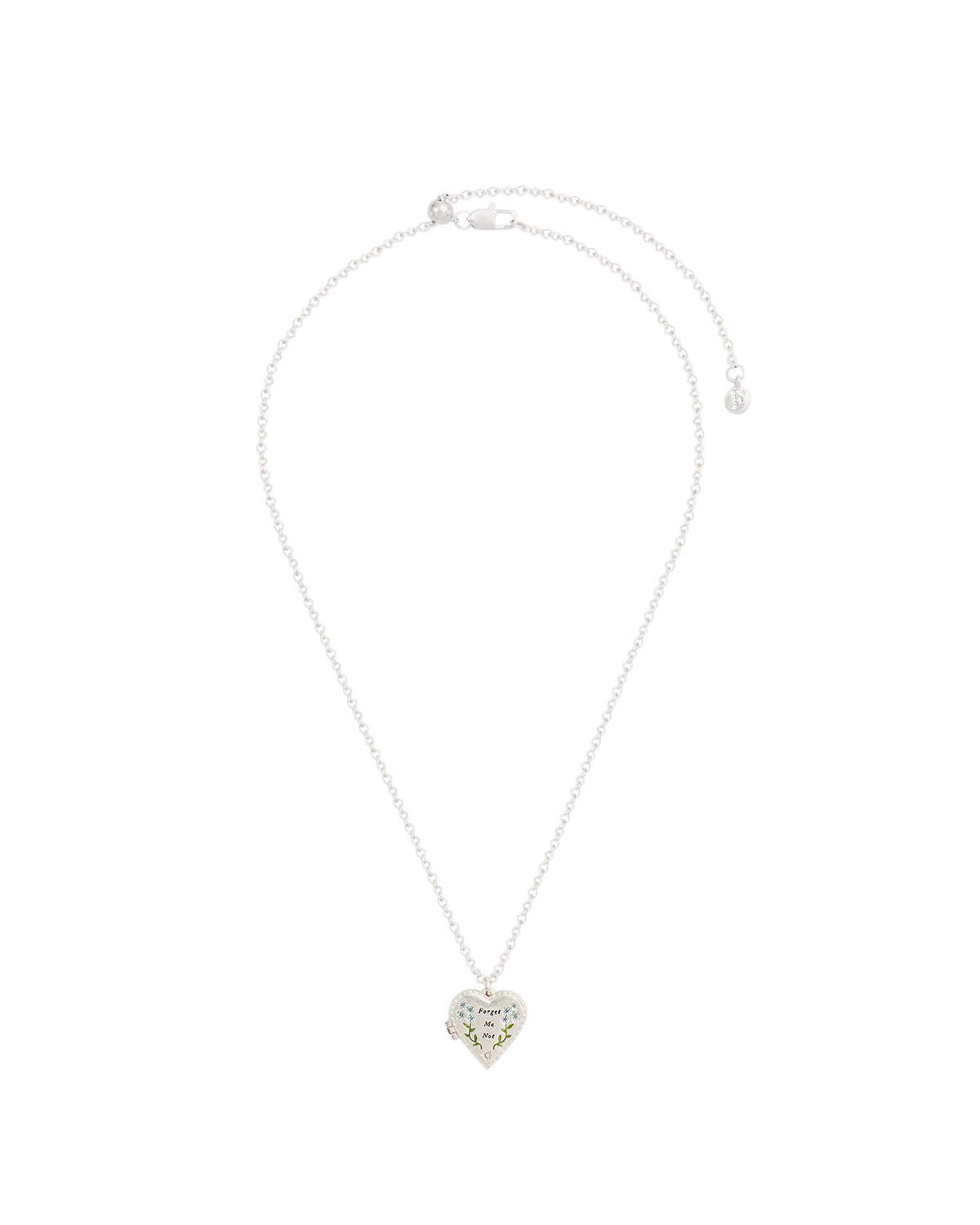 Silver Forget Me Not Heart Locket Necklace - Image 4