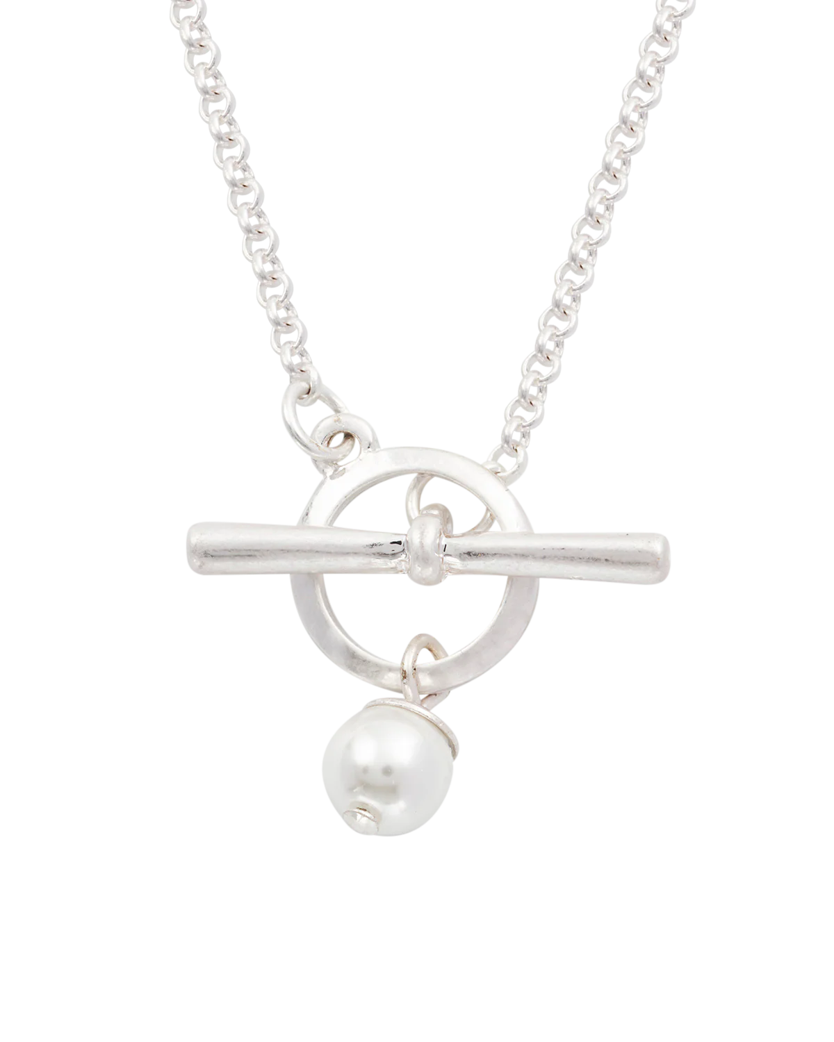 Silver Pansy & Pearl Toggle Necklace - Image 7