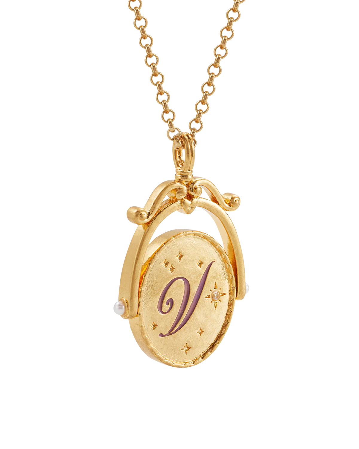 V Initial Violet Gold Spinner Necklace - Image 7