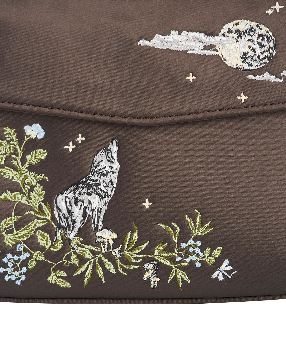 Wolf & Moon Embroidered Charcoal Satin Tote - Image 3