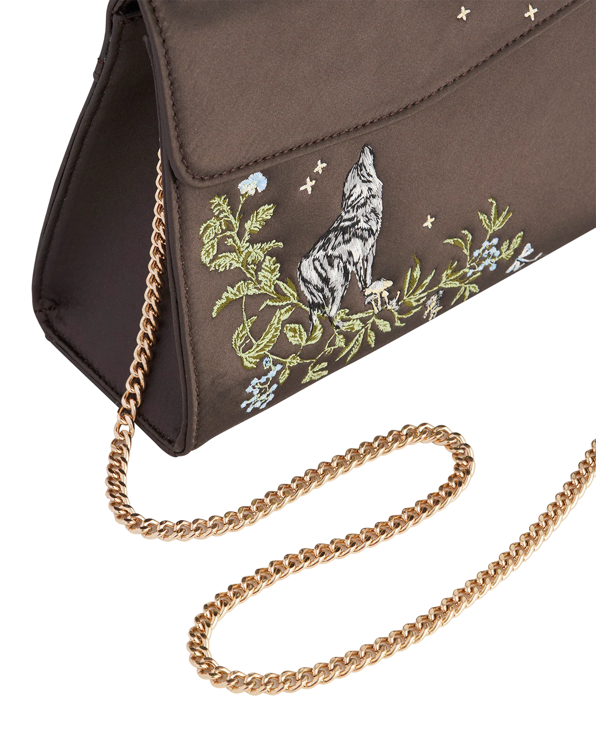 Wolf & Moon Embroidered Charcoal Satin Tote - Image 7