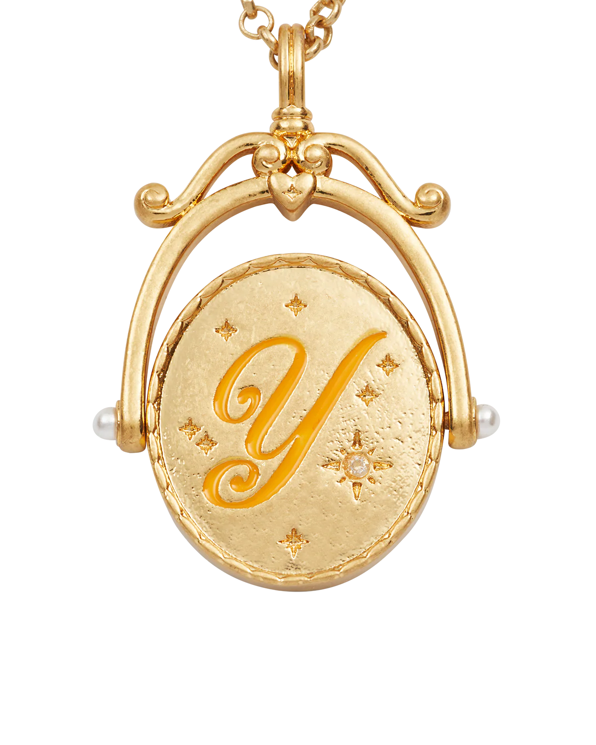 Y Initial Yarrow Gold Spinner Necklace